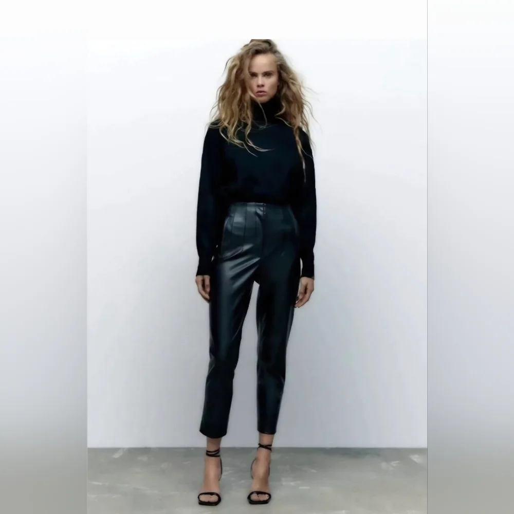 NWT Zara High-Rise Faux Leather Pants - Black - Size L - Picture 2 of 8